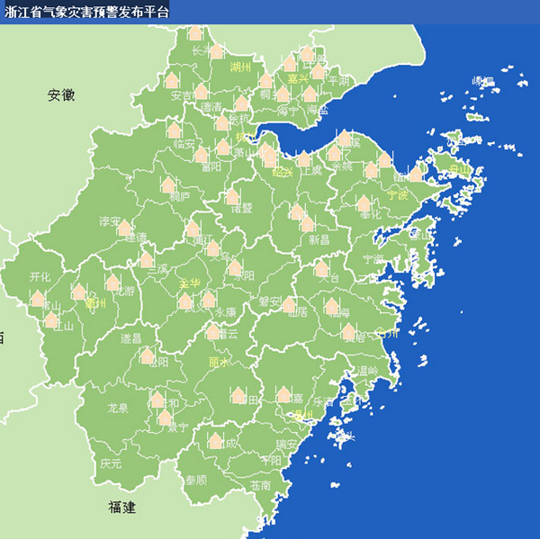 浙江省气象灾害预警发布平台(截至21日下午3点)