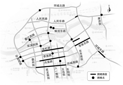 金华市区交通易堵路段,易堵点示意图 黄露 制作