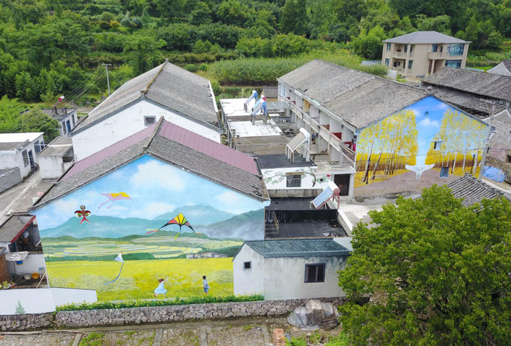 奉化大堰小山村的3D壁画美不美 由中国美院设