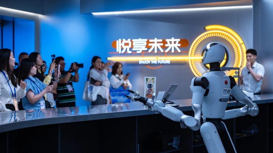 数贸会上的机器人上岗“训练营”