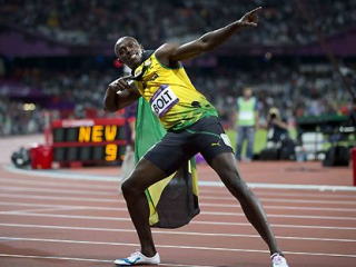 伦敦奥运会·田径男子100米决赛：9秒63破奥运会纪录 博尔特卫冕
