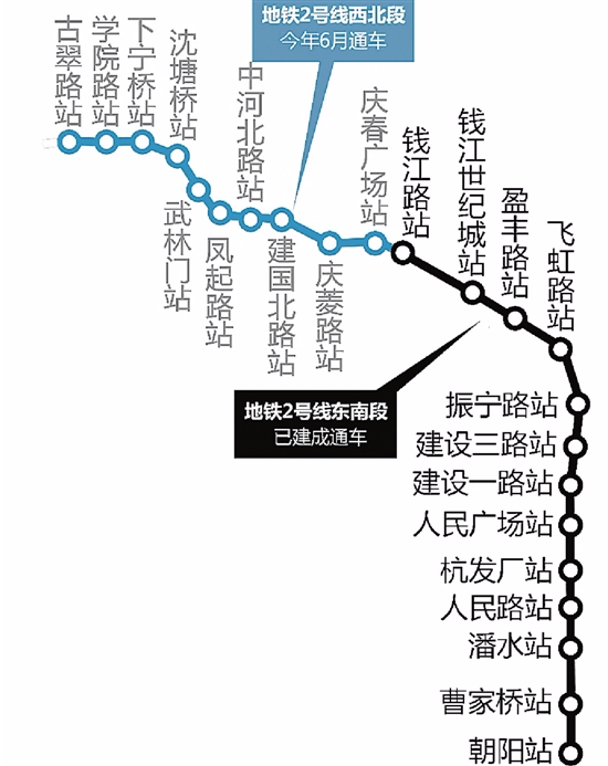 杭州地铁2号线全线贯通试跑 从钱江新城到城西只要25分钟